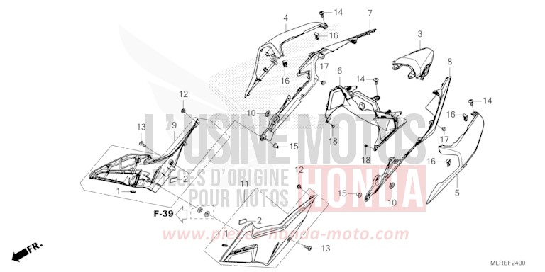 COUVERCLE LATERAL/CAPOT ARRIERE de Hornet 500 PEARL HIMALAYAS WHITE (NHA87) 2024